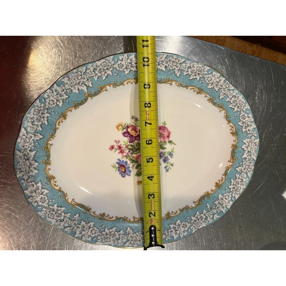 ROYAL ALBERT ENCHANTMENT platter bone china gold floral blue antique Dish Plate